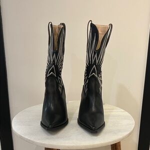 Stylish Black and White Heeled Boots